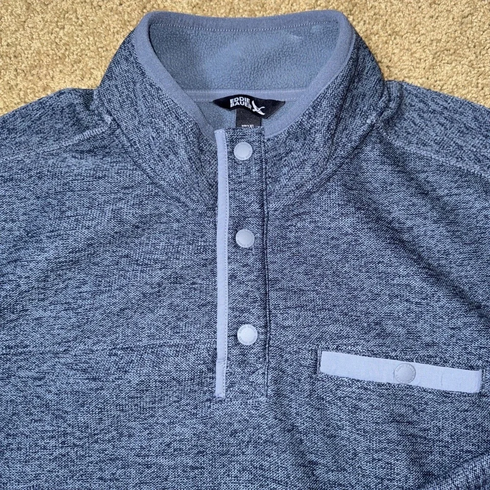 Eddie Bauer Men's Quarter Snap Warm Fleece Pullover with Pockets Blue‎ Sz XL